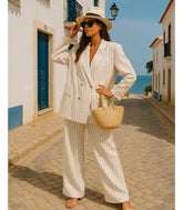 Comprar Conjunto Alfaiataria Feminino Linho Elegante com Blazer e Calça Risca de Giz ZARA